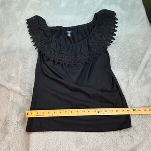 Chaps Blouse Women Petite Large Black Crochet Lace Trim Sleeveless Cotton Modal